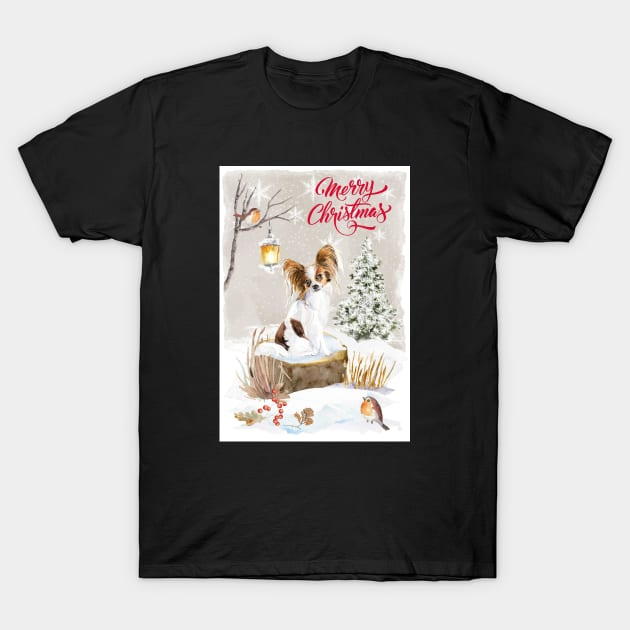 Papillon Merry Christmas Santa Dog T-Shirt by Puppy Eyes